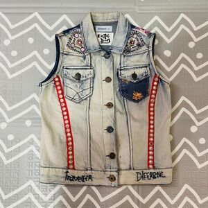 $220 desigual denim jean vest rhinestones
